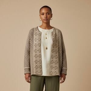 Talbots Vintage Ethnic Cozy Chic Lambswool Patterned Sweater Jacket